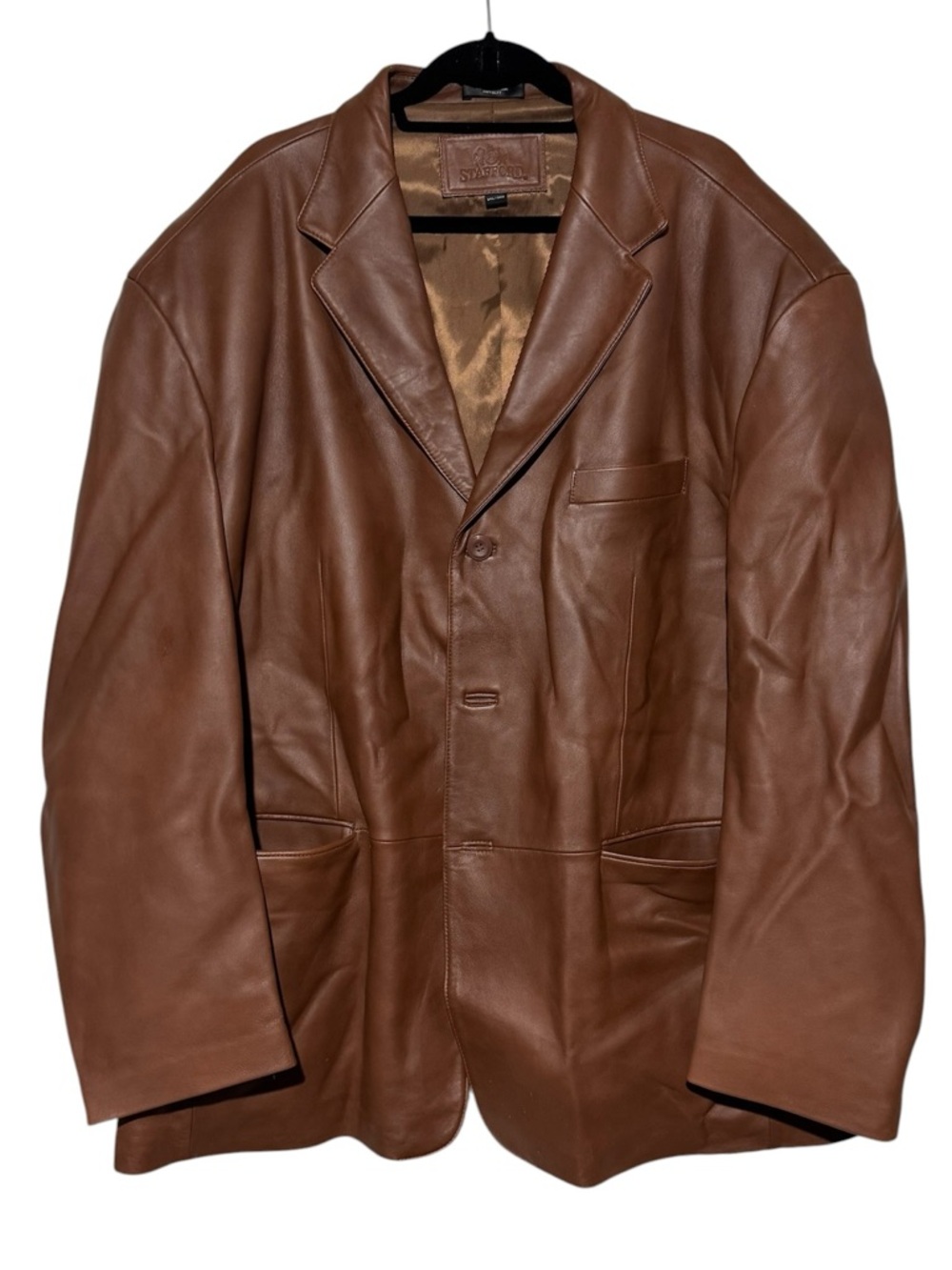 Stanford Genuine Leather Brown Blazer Jacket Men Size 3XL Classic Fall Casual